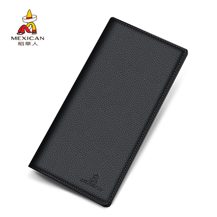 Scarecrow Long Wallet Men's Business Genuine Leather Large Capacity Ticket Holder Multi-Card Holder Thin Casual Wallet Wallet for Youth