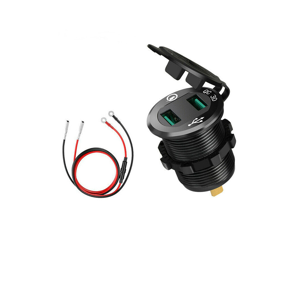 Cross-Border Car Modification Metal Shell Dual Qc3.0 USB Mobile Phone Charger Socket with Voltmeter Wiring