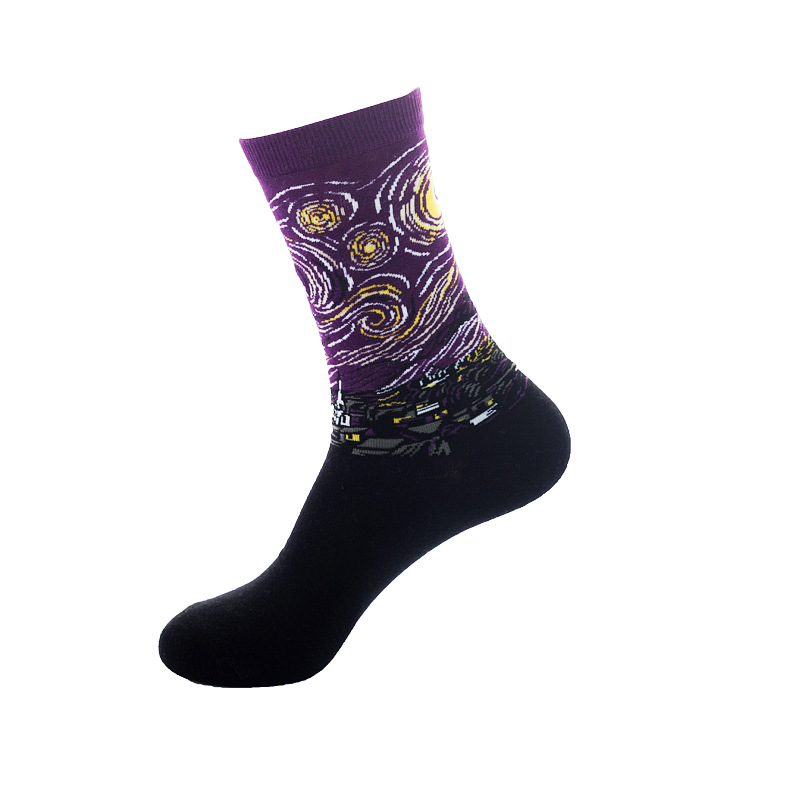 油画外贸袜子春夏季欧美成人潮袜男士袜子 ins风中筒袜子女棉批发