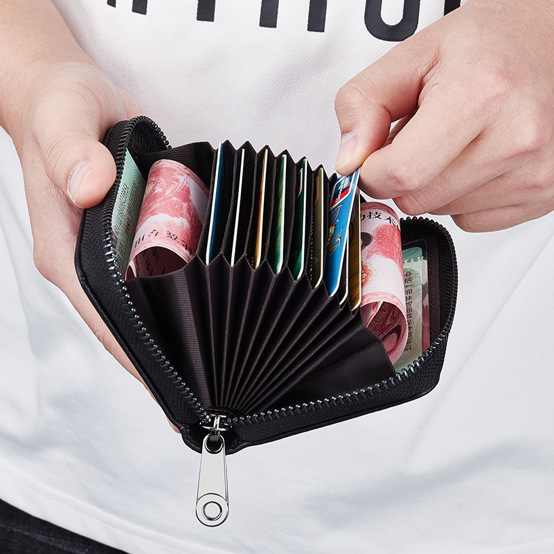 Genuine Leather Card Holder Men's Anti-degaussing Anti-theft Card Holder Women's Multi-card Holder Zipper Credit Card Holder