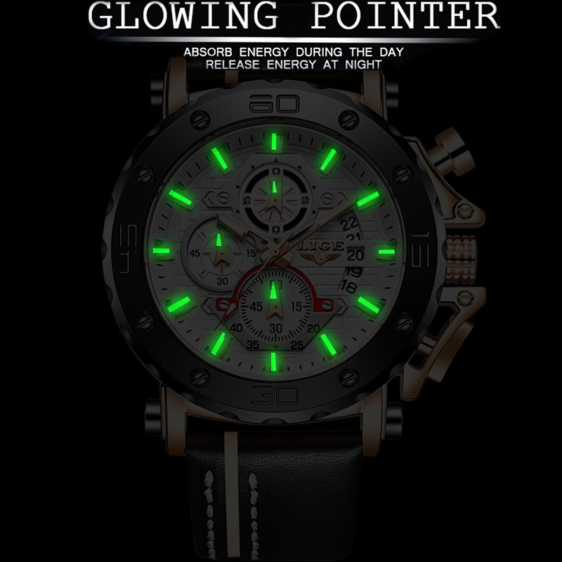 LIGE cross-border for men's quartz watch multi-functional waterproof watch personalized large dial