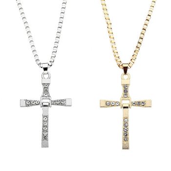 Necklace Wholesale Cross European and American Necklace Alloy Fast and Furious 8 Cross Necklace Cross Pendant Diamond