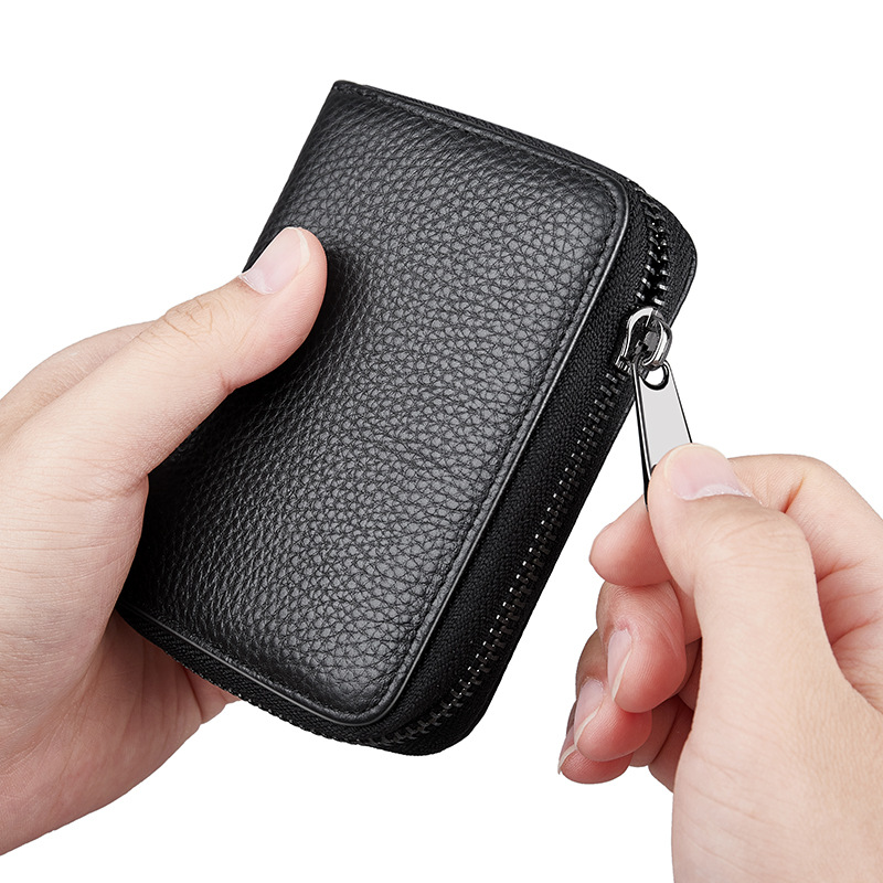 Genuine Leather Card Holder Men's Anti-degaussing Anti-theft Card Holder Women's Multi-card Holder Zipper Credit Card Holder