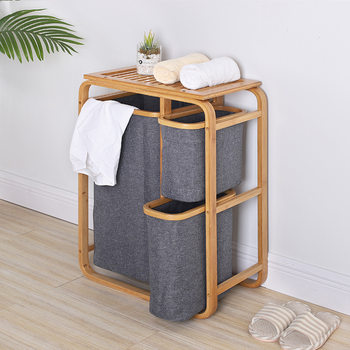 Ins Style Nordic Foldable Bamboo Classification Storage Basket Cotton and Linen Storage Rack Dirty Clothes Basket Dirty Clothes Basket Household