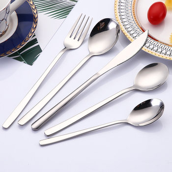 304 Korean-Style Fork and Spoon Stainless Steel Solid Spoon Long Handle Spoon Western-Style Fork and Spoon (Manufacturer Wholesale)
