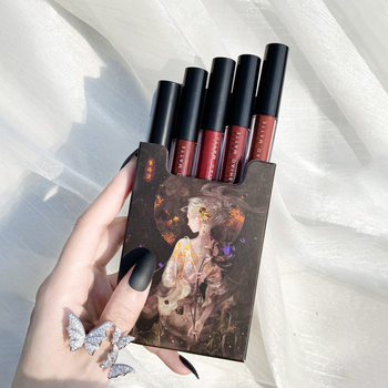 5-Piece Chinese Style Lip Glaze Set Student Style Non-Fading Non-Stick Cup Matte Matte Whitening Cigarette Box Lipstick
