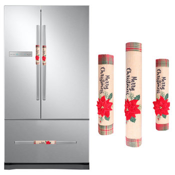 Creative Christmas decoration red flower refrigerator gloves linen microwave oven gloves oven protection three-piece set