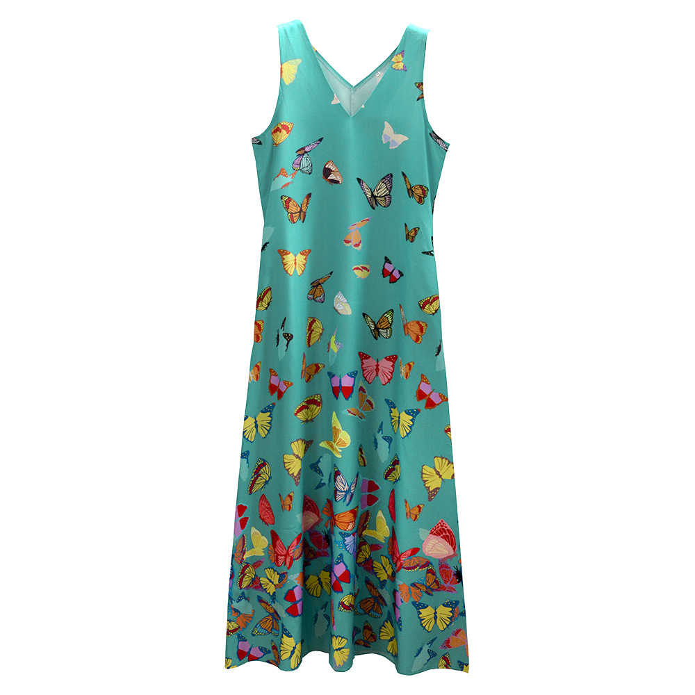 Bohemian Butterfly Print Maxi Dress V Neck Sleeveless Plus Size Summer Beachwear Wholesale Available