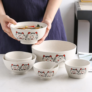 Thick Ceramic Hand-painted Underglaze Color Lucky Cat Tableware Rice Bowl Round Square Soup Bowl Noodle Bowl Salah Bowl Japanese-style Household