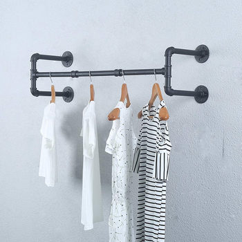 Industrial Style Metal Wall Hanging Clothes Rack Clothing Store Wrought Iron Coat Rack Clothing Props Old Water Pipe Hanger