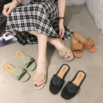2020 Explosions ins Style Internet Celebrity Slippers Women's Summer Fashion New Student Sandals Korean Style Flat Square Buckle Slippers