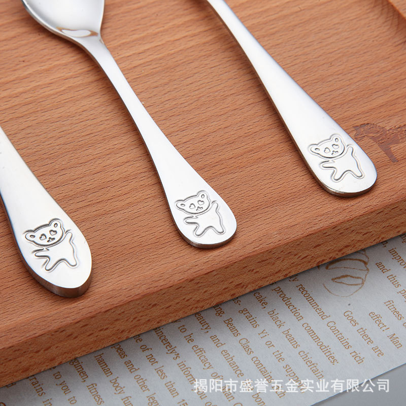 304 stainless steel tableware children's cartoon bear knife fork spoon tea spoon tableware 4-piece set kindergarten gift set