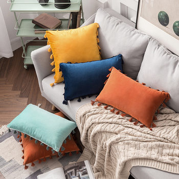 Cross-border ins Style Tassel Super Soft Lisi Velvet Pillowcase Handmade Bohemian Velvet Cushion Cover