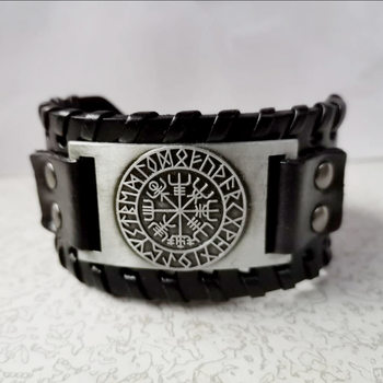 Amazon hot vintage Viking Vegvisir compass hand-woven leather bracelet alloy compass bracelet
