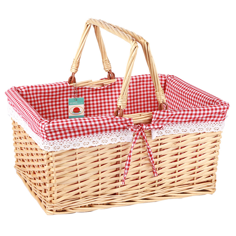 Spot Rattan Picnic Basket Storage Outdoor Hand-held Basket Foreign Trade Gift Handmade Vegetable Basket ins Cross-border Braided Basket