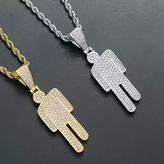 European and American Necklaces for Men Billie Eilish Same Style Tilted Head Pendant Full Zircon Trendyy Hiphop Necklace