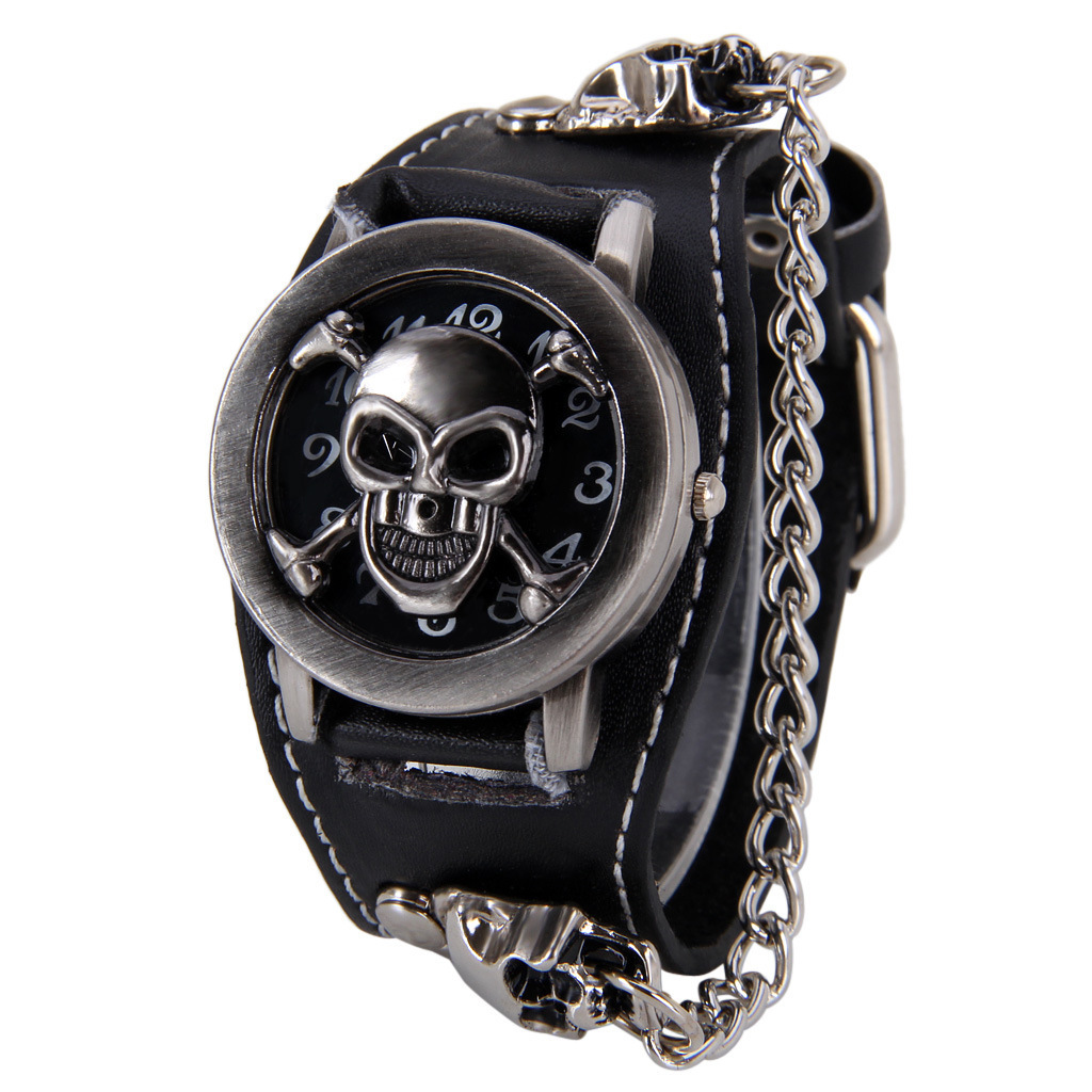 Foreign trade nostalgic hanging watch skull shape dial punk watch European and American belt punk watch