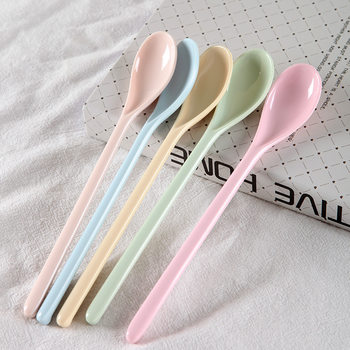 Melamine Imitation Porcelain Plastic Fall-Resistant Kidsren's Home Creative Pure Color Tableware Long Handle Mixing Kindergarten Baby Spoon