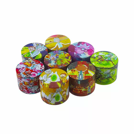 Cross-border hot sale 4-layer 50mm zinc alloy color printing cigarette grinder rick morty morty metal cigarette grinder
