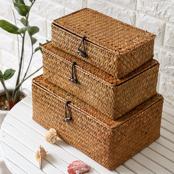 Straw Lid Storage Box Desktop Fit Box Home Creative Hand-woven Packaging Box Gift Box Non-rattan