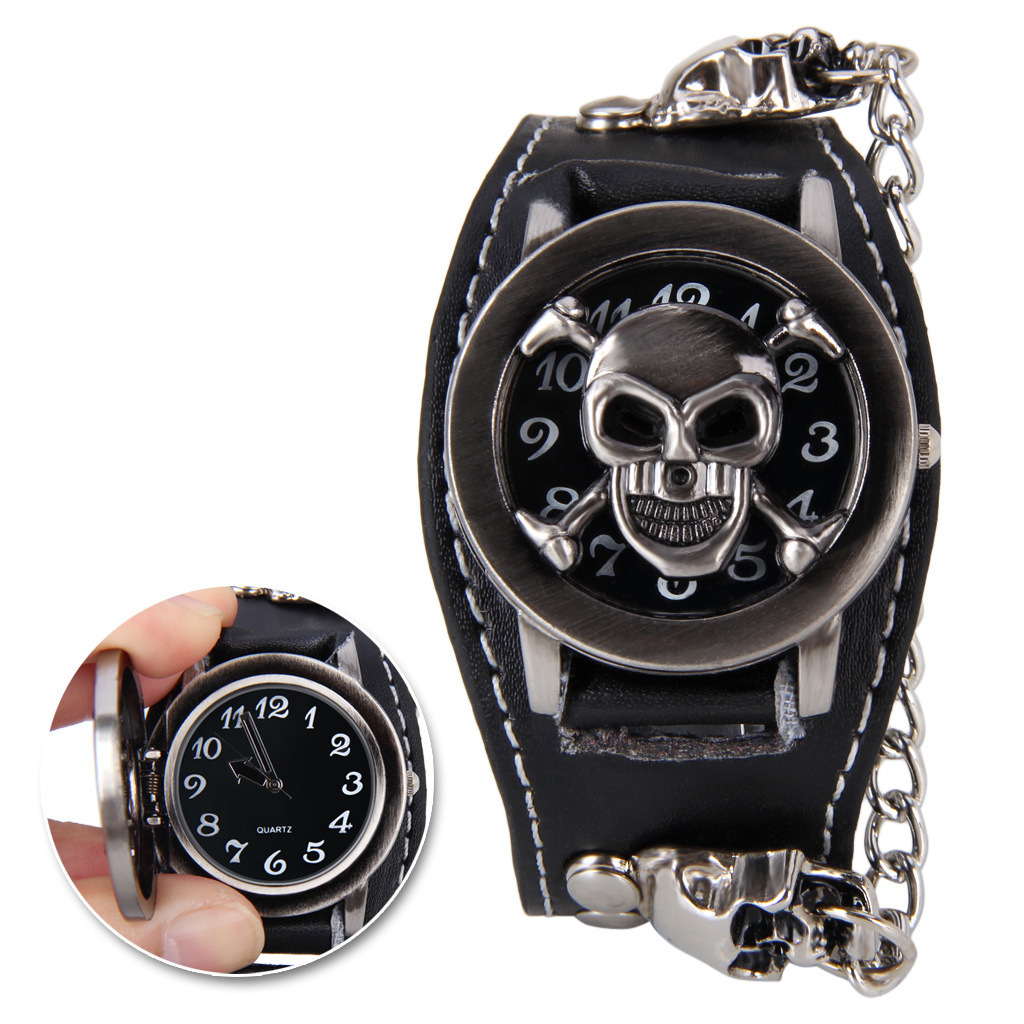 Foreign trade nostalgic hanging watch skull shape dial punk watch European and American belt punk watch