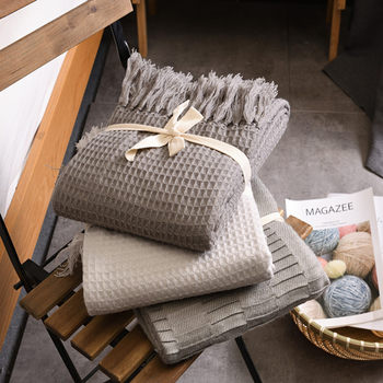 Sofa blanket blanket Nordic solid color waffle knitted blanket embossed tassel office air conditioning nap blanket