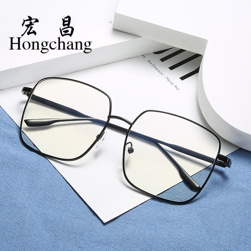 2022 New Blue Film Flat Mirror Large Frame Metal Frame Trendy Student Glasses Men's and Women's Stall Hot Selling Explosions