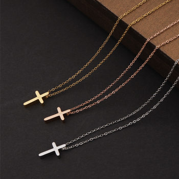 Mirror Stainless Steel Exquisite Small Hole Bead Cross Necklace for Male and Female Couples Simple Hip-Hop Pendant Clavicle Chain