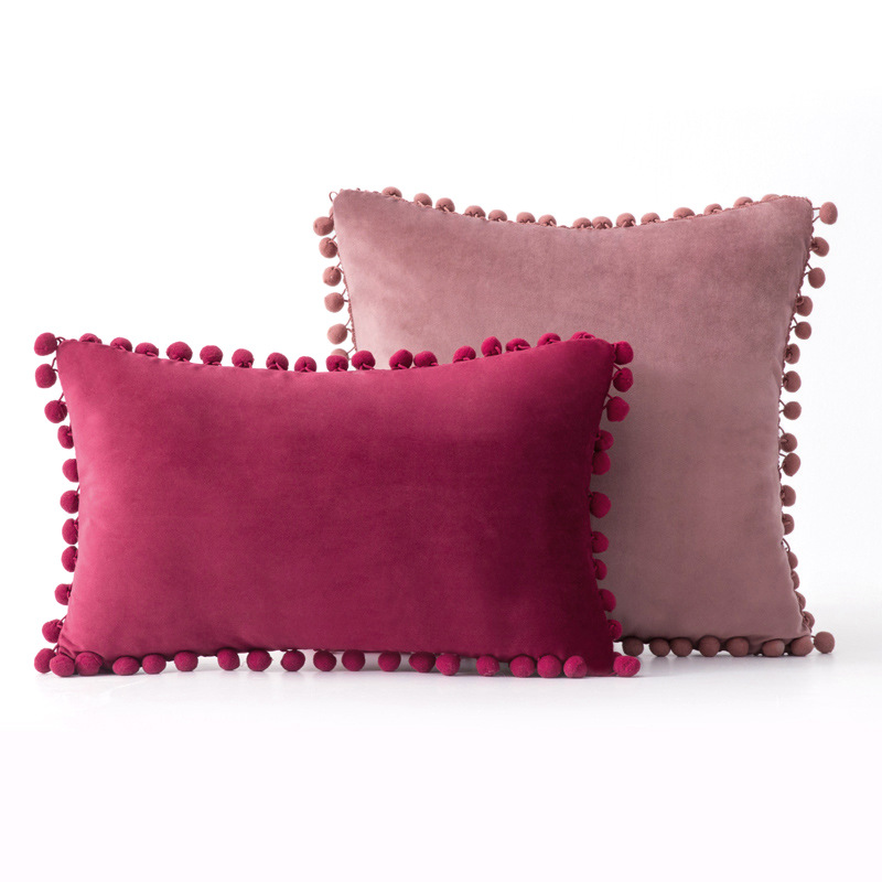 ins style home fabric model room sofa pillow case wholesale wool ball velvet sofa cushion rectangular