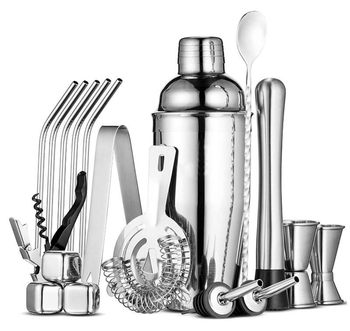 Cross-border factory supply stainless steel cocktail shaker suit household wine mixer 18-piece wine glass bar tool
