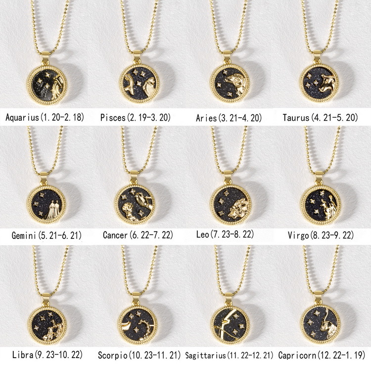 Cross-Border Hot Selling Coin Alloy Clavicle Chain Golden Day and Night Necklace Twelve Constellations Couple Bestie Necklace