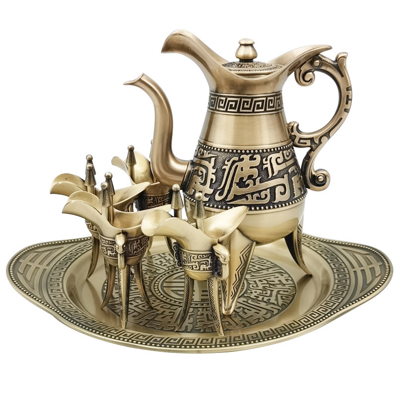 Spot wholesale bronze wine set wine dispenser Chinese liquor pot antique wine glass goblet wine bottle gift box