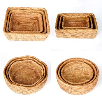 Vietnam Autumn Rattan Hand-woven Storage Basket Fruit Basket Living Room Desktop Coffee Table Snack Storage Box Candy Basket
