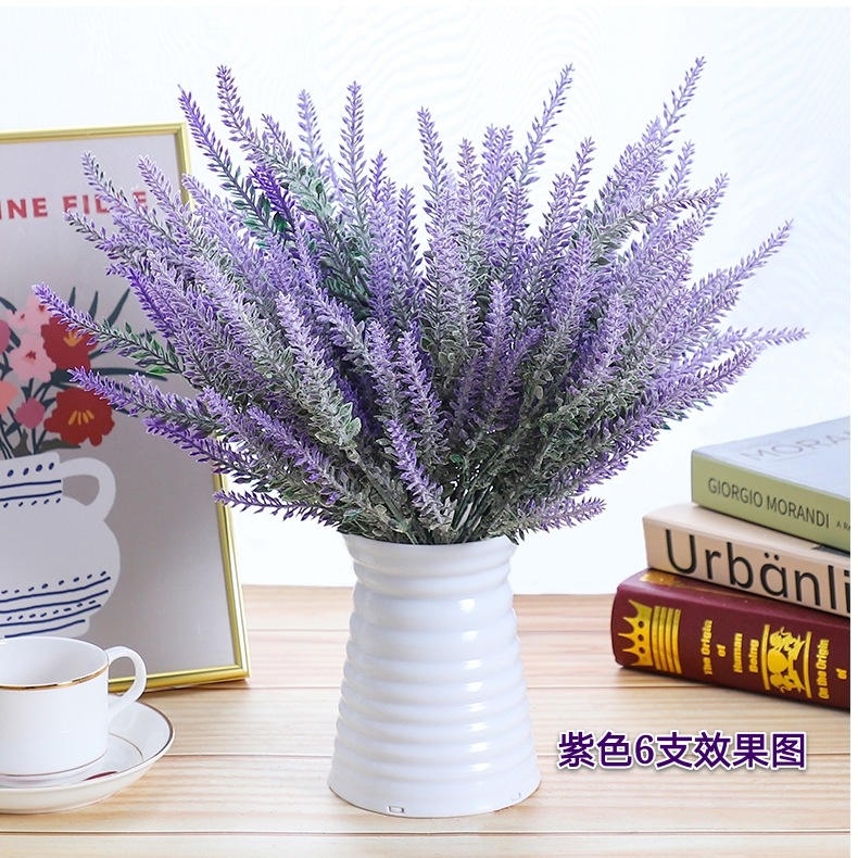 麦穗5叉植绒薰衣草仿真家居装饰植绒仿真植物人造花束仿真花批发