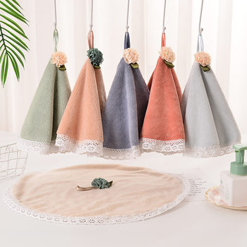 Camellia Round Hand Towel Kitchen Hanging Soft Small Towel Cute Children Coral Velvet Face Towel Wholesale