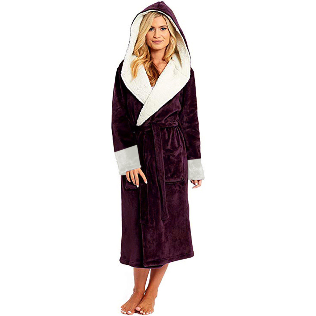 European and American Amazon wish cross-border foreign trade women's long bathrobe nightgown with belt autumn and winter