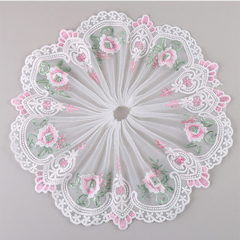 20cm New Three-color Shaped Yarn Peony Flower Embroidered Lace Fabric Curtain Barbie Doll Skirt Garment Accessories