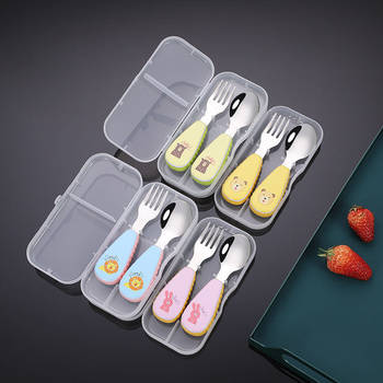 304 children's tableware suit stainless steel spoon cartoon handle fork toddler small gift tableware factory wholesale