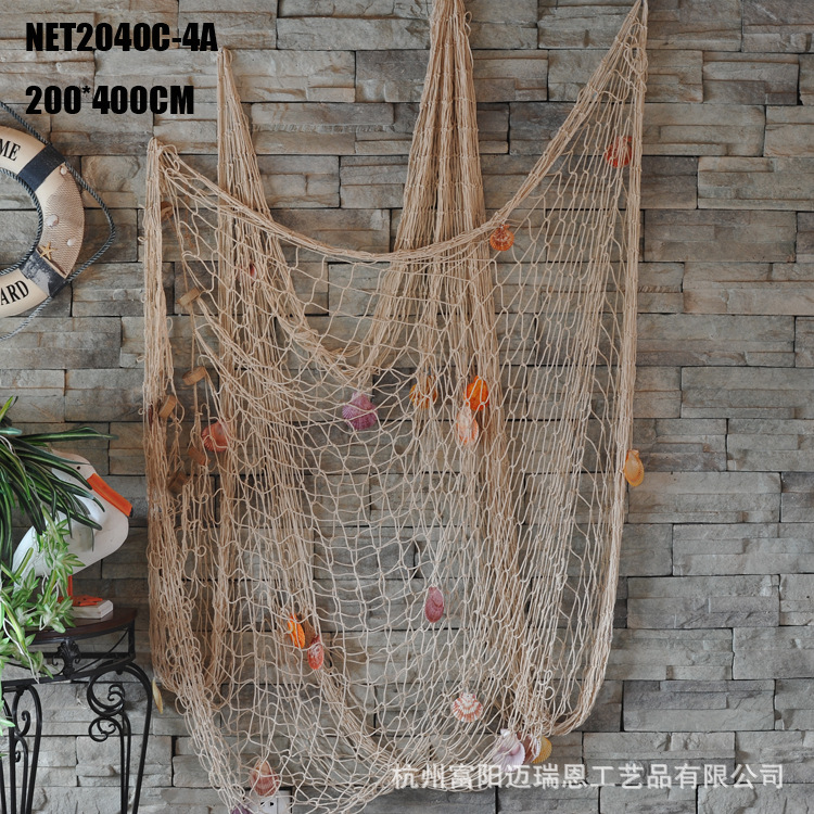 Hot selling night market supply Mediterranean style decorative fishing net hemp rope antique photography props shell fishing net