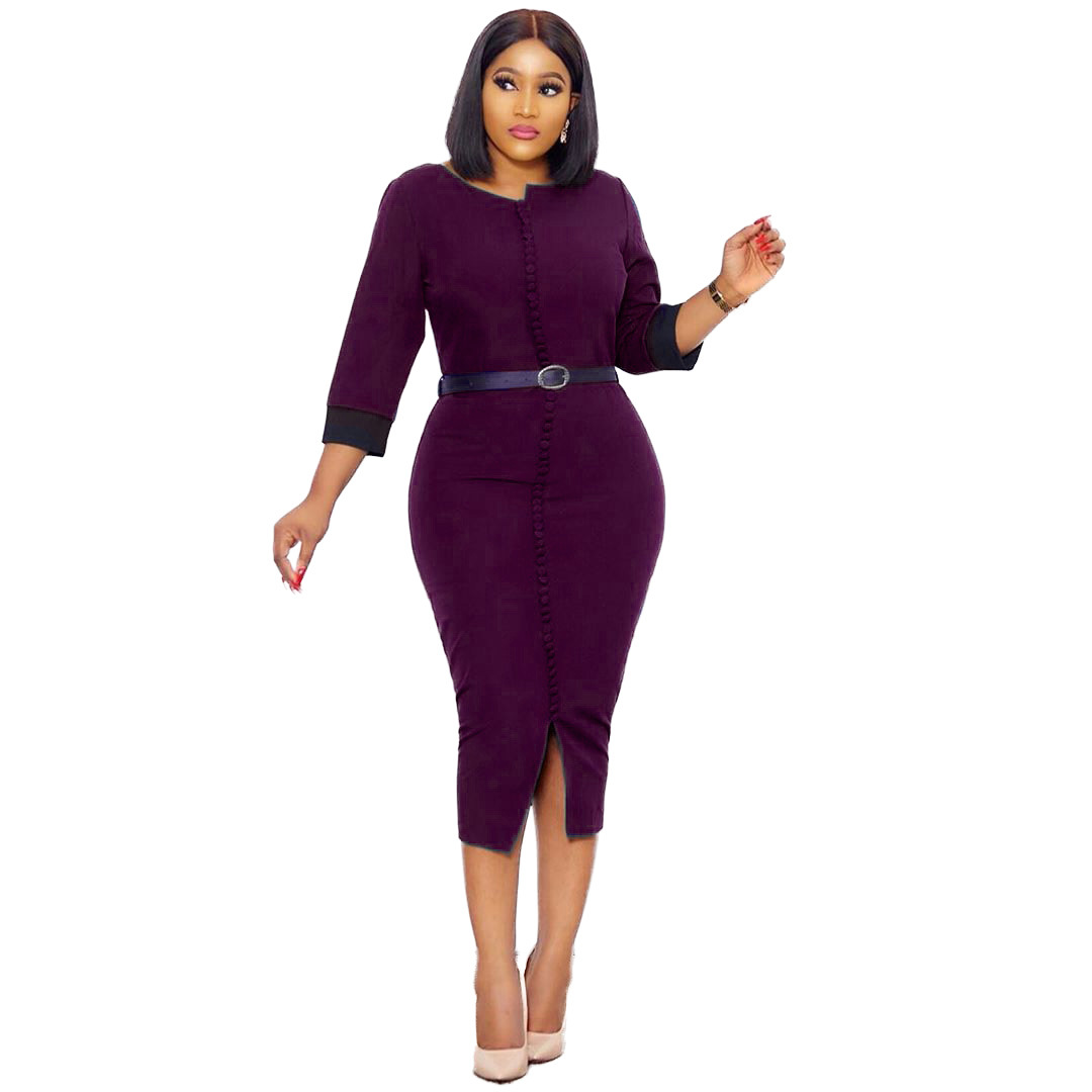 Summer Womens Dress Elastic Fabric Color Block Button Front Side Slit Casual or Party Wear Wholesale Available