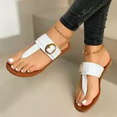 European and American Wish foreign trade flat bottomed buckle toe flip flops for women's outdoor wear, flat heel herringbone beach sandals Slippers