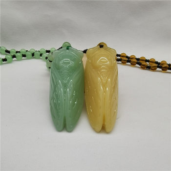 Huanglong Jade Golden Cicada Necklace, Long Style, Individually Packaged, a Sensation-Making Pendant, Suitable as a Gift for Temple Fairs, Scenic Spots, and Travel Agencies