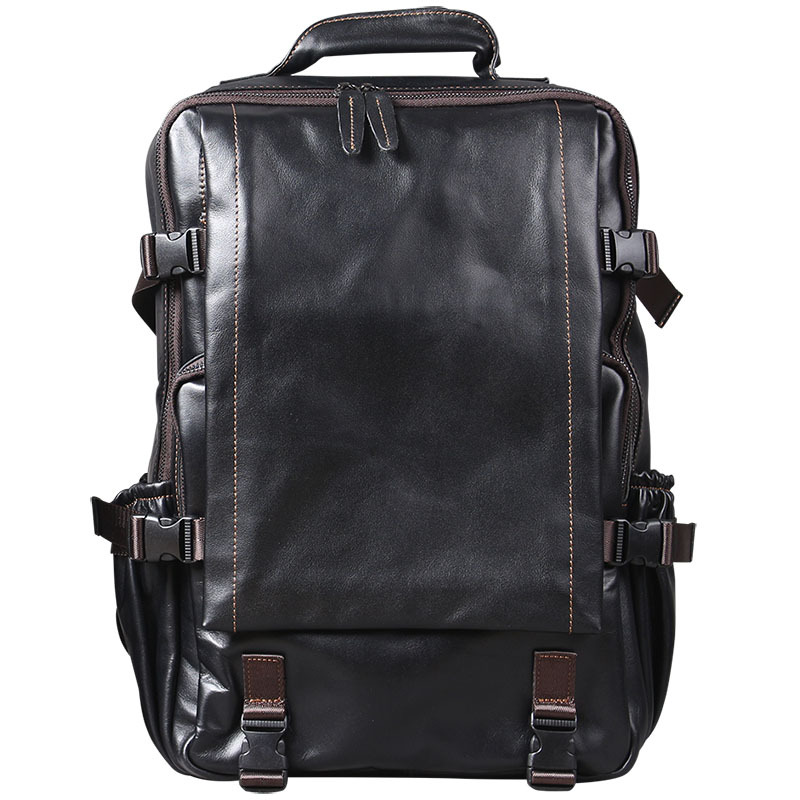 Balo Da Bò Nam Thủ Công Laptop Thời Trang Du Lịch Màu Đen