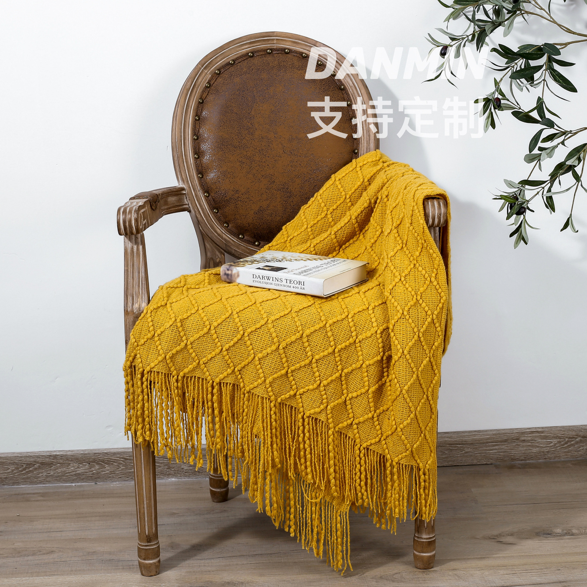 Nordic Retro Rhombus Wool Blanket Solid Color Knitted Blanket Bedside Blanket Bed Sofa Blanket Towel Bedside Towel