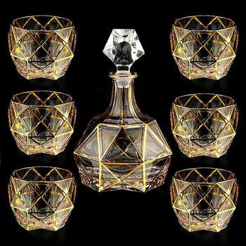 Crystal Glass gold-painted whiskey Cup suit creative wine glass spirits glass household brandy Cup wine bottle gift box