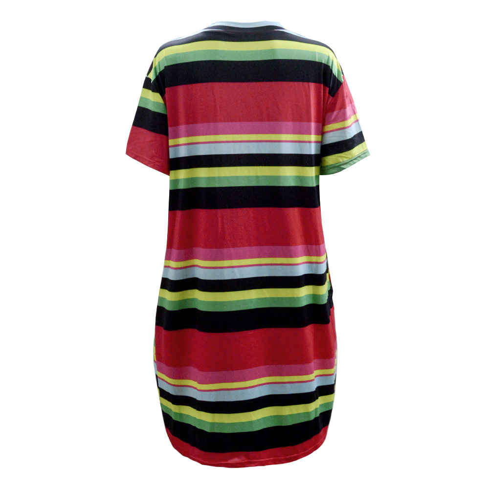 Plus Size Red Striped Dress Slim Fit Short Sleeve Comfortable Fabric Summer Fashion for Women Wholesale Available