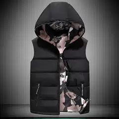 Cross-border new men's autumn and winter double-sided wear waistcoat down cotton vest youth hooded light sleeveless hair wholesale