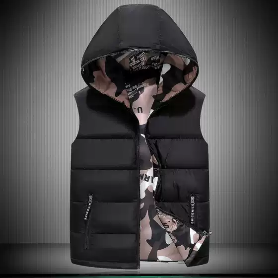 Cross-border new men's autumn and winter double-sided wear waistcoat down cotton vest youth hooded light sleeveless hair wholesale