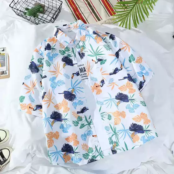 New Floral Shirt Short-Sleeved Men's Loose Student Trendy Floral Shirt Couple Beach Jacket Thin Hawaiian Summer