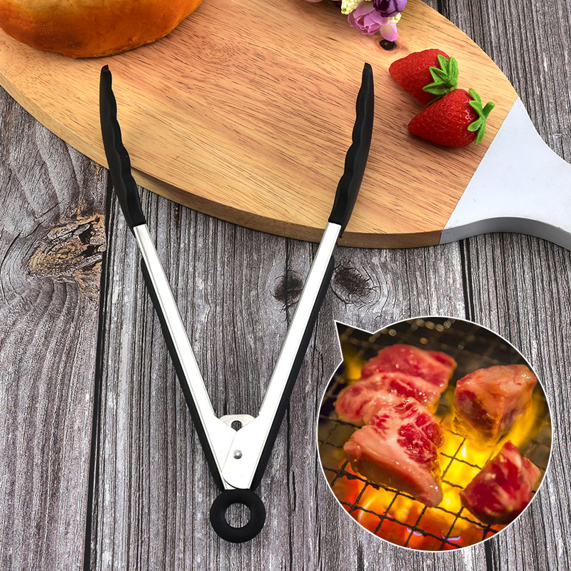 Silicone food clip BBQ Barbecue clip food clip stainless steel 9 inch food clip steak clip baking tools in stock